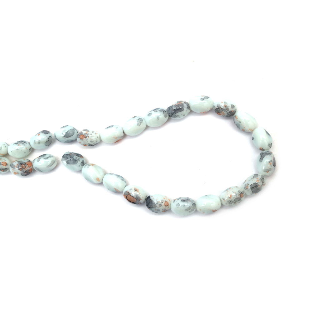 Artistic Painted Glass Twisted Beads 10x13 mm – White, Black & Orange, Hole 1.5 mm, Strand ~60 pcs – Perfect for Creating Modern Jewelry & Unique Handmade Designs