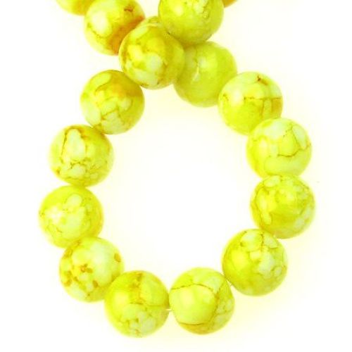 Glass beads strands for DIY necklaces, bracelets and garment accessories, ball shaped 10 mm colored yellow - 80 cm ~ 83 pieces
