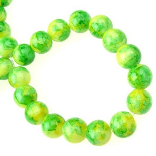 Spray painted round glass beads strands for jewelry making, DIY fringes of beads 10 mm yellow/green - 80 cm ~ 83 pieces