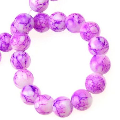 Glass beads strands for DIY decorations, round 10 mm painted purple - 80 cm ~ 83 pieces