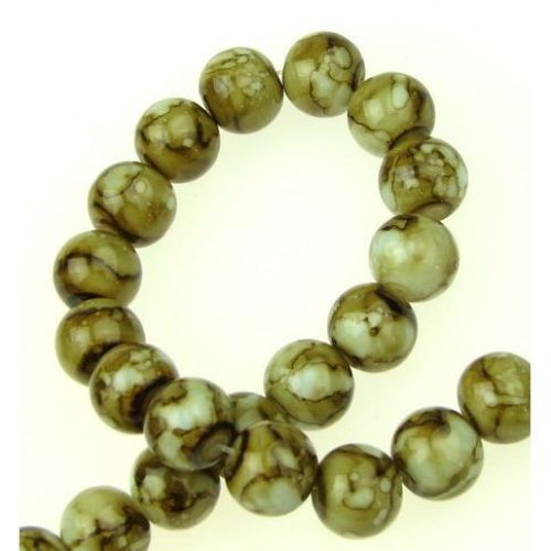 String Spray-painted Glass Round Beads, 10 mm, Green - 80 cm ~ 83 pieces