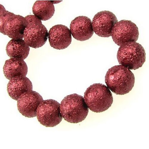 String glass pearl beads, rough ball 10 mm hole 2 mm red ~ 83 pieces