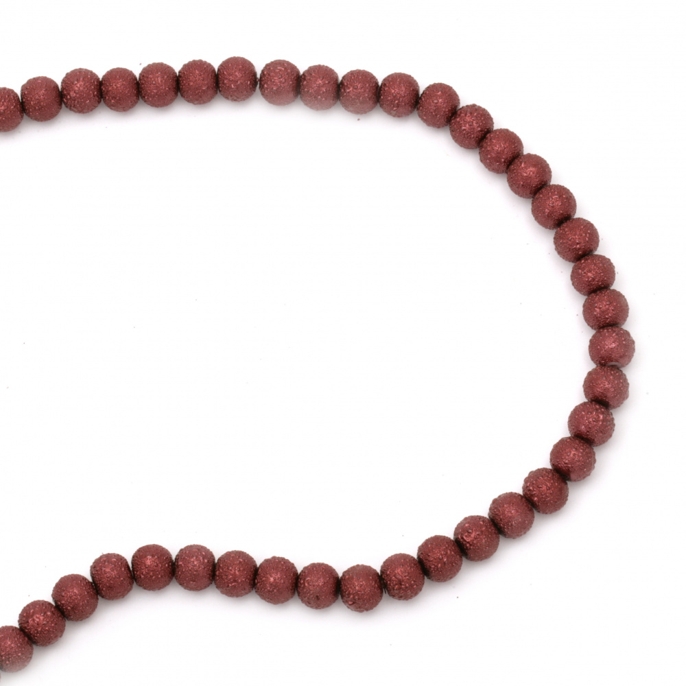 String Glass Round Beads with Embossed Pearl Coating, 8 ~ 8.5x7.5 ~ 8 mm, Hole: 1.5mm, Dark Red ~ 106 Pieces