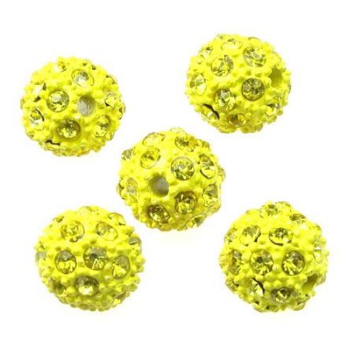 Painted Shamballa metal bead with crystals 12 mm hole 2.5 mm yellow