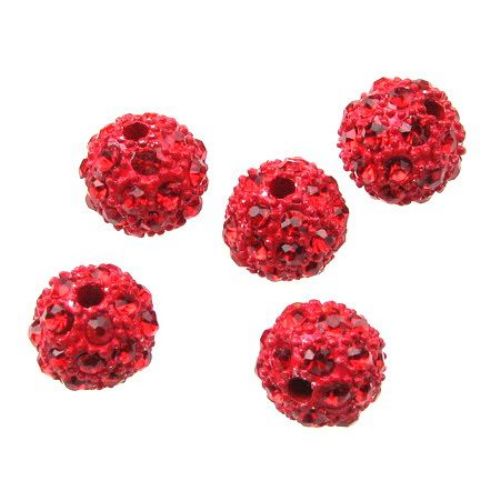 Perle metalice Shambhala cu cristale 12 mm gaură 2,5 mm roșu