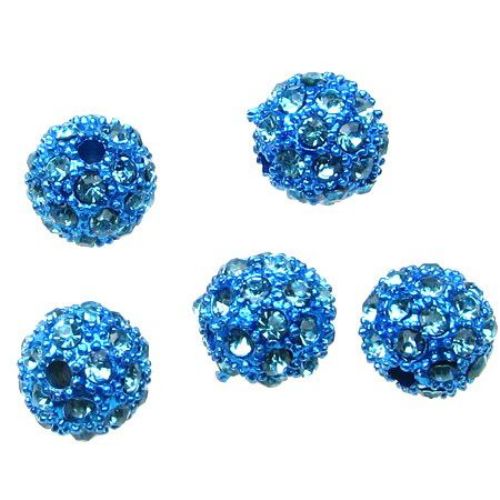 Perle metalice Shambhala cu cristale 12 mm gaură 2,5 mm albastru
