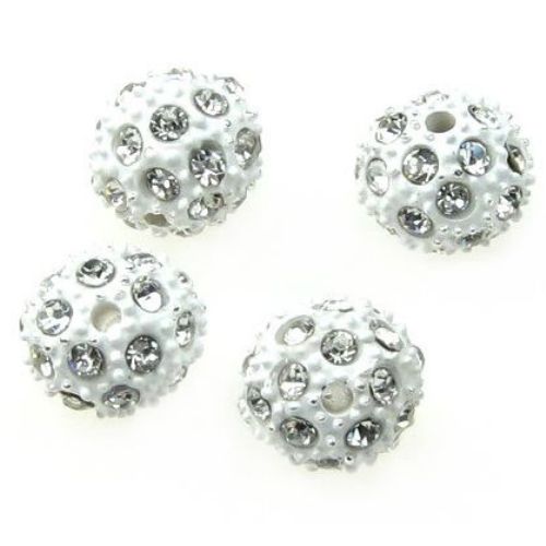Painted white Shambhala metal bead with crystals 10 mm hole 1.7 mm