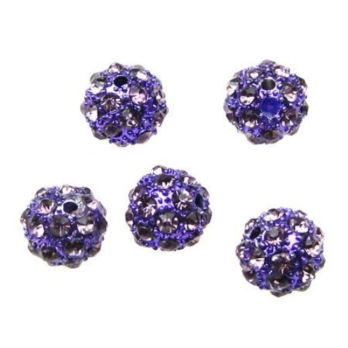 SHAMBALLA Metal Bead with Crystals, 10 mm, Hole: 1.7 mm, Purple