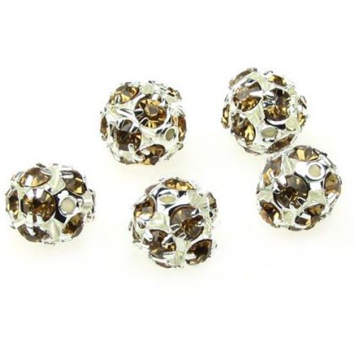 Shambhala metal bead  with crystals for handmade necklace jewelry making 10 mm hole 1.5 mm light brown 