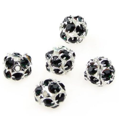 Margele Șambala metalic  cu cristale 10 mm gaură 1,5 mm verde închis