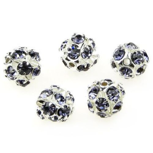 SHAMBALLA Metal Bead with Crystals, 10 mm, Hole: 1.5 mm, Silver / Purple