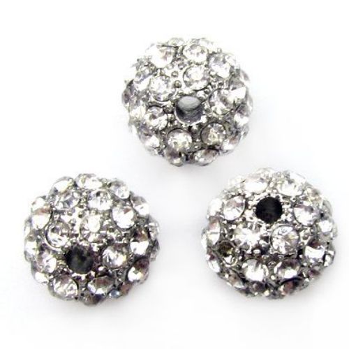 SHAMBALLA Ball-shaped Metal Beads with Rhinestones, 10 mm, Hole: 1.7 mm, Silver / Transparent Crystals