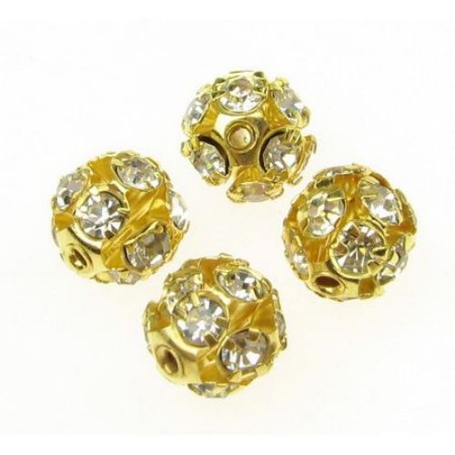 Shambhala metal bead  gold with white crystals 10 mm hole 1.5 mm