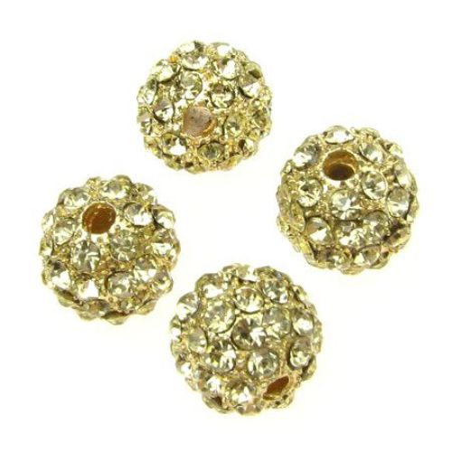 Dyed Shambhala metal round bead with crystals 10 mm hole 1.7 mm yellow