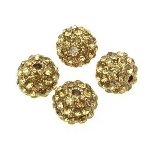 SHAMBALLA Disco Ball, Metal Bead with Crystals, 10 mm, Hole: 1.7 mm, Caramel