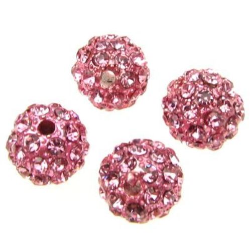 Margele metalică Shambhala cu cristale 10 mm gaură 1,7 mm roz