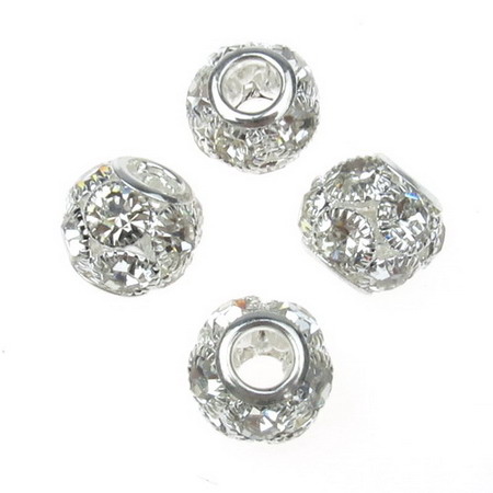 SHAMBALLA Metal Bead with Crystals for Handmade Jewelry Art, 12x14 mm, Hole: 4 mm, Silver