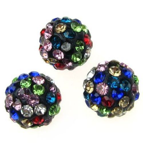 SHAMBALLA Polymer Clay Round Bead  with Crystals, 10 mm, Hole: 1.5 mm, MIX