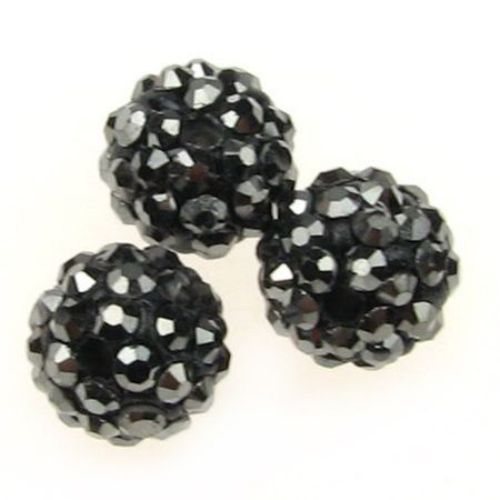 Clay Pave Disco Ball SHAMBALLA for DIY Jewelry Making, 10 mm, Hole: 1.5 mm, Graphite