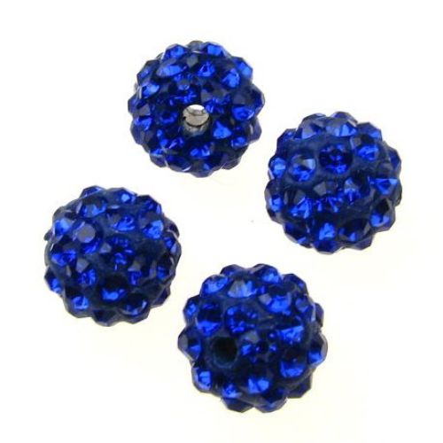 SHAMBALLA Disco Ball, Clay Bead with Rhinestones, 10 mm, Hole: 1.5 mm, Dark Blue 
