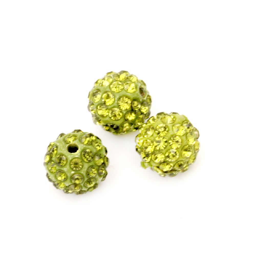 Margele din polimer Shambhala cu cristale 10 mm gaură 1,5 mm verde ierboasă