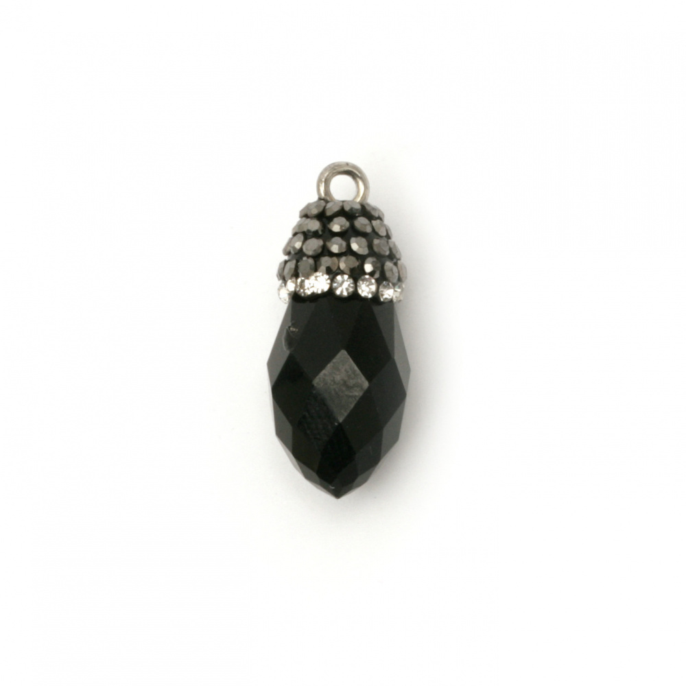 Painted polymer clay pendant with faceted oval crystals 24x10 hole 1 mm color black