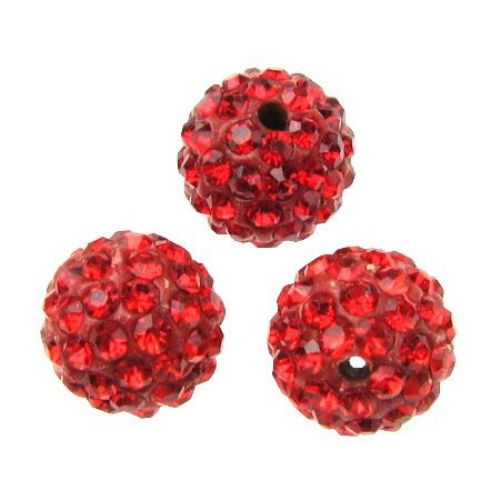 SHAMBALLA Polymer Clay Bead with Tiny Crystals for DIY Jewelry Making, 12 mm, Hole: 2 mm, Red