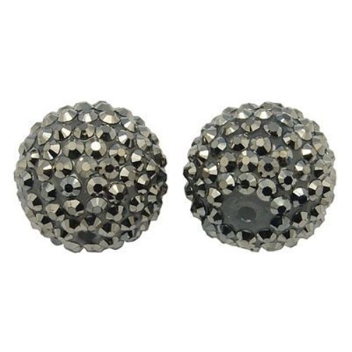 Plastic Resin Ball-shaped Bead SHAMBALLA, 16 mm, Hole: 2.5 mm, Silver -4 pieces