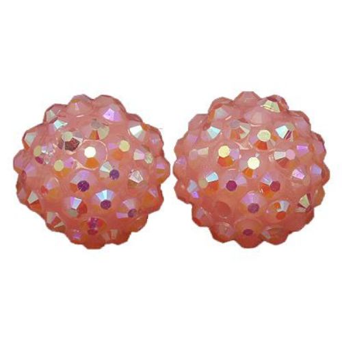 Plastic Resin Ball-shaped Bead SHAMBALLA,16 mm, Hole: 2.5 mm, Pink RAINBOW  -4 pieces