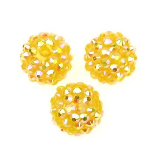 Shimmering Shambhala plastic resin bead, ball form 16 mm hole 2.5 mm yellow - 4 pieces