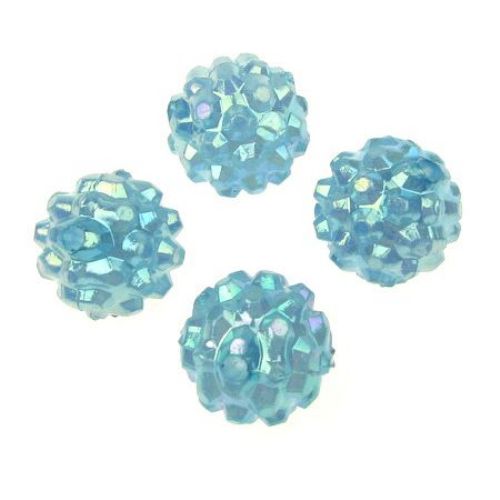 Shambhala bead plastic resin ball 18 mm hole 2 mm rainbow blue - 4 pieces