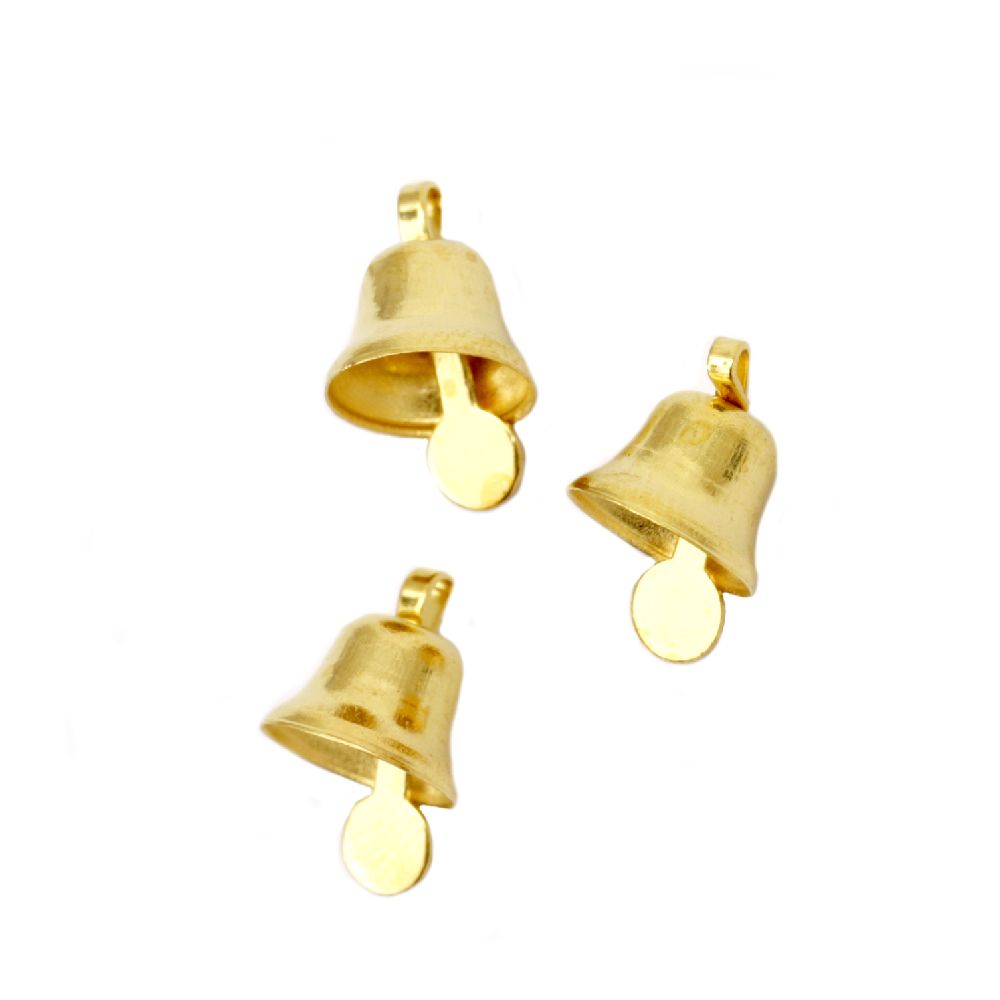 Metal Bell for DIY decorations 8x8x13 mm hole 2 mm gold color - 10 pieces