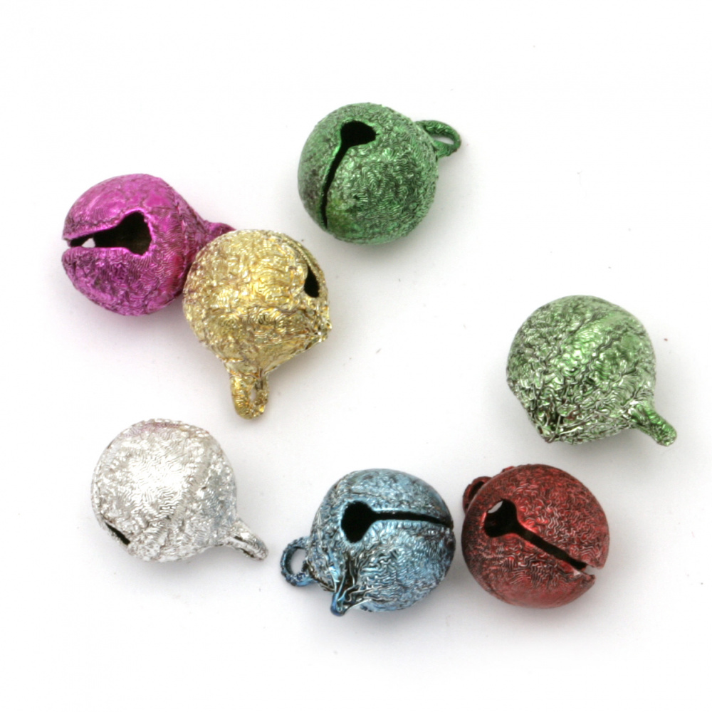 Metal Jingle rough bell for jewelry making and DIY decorations 10x10x14 mm hole 2 mm color mix - 20 pieces