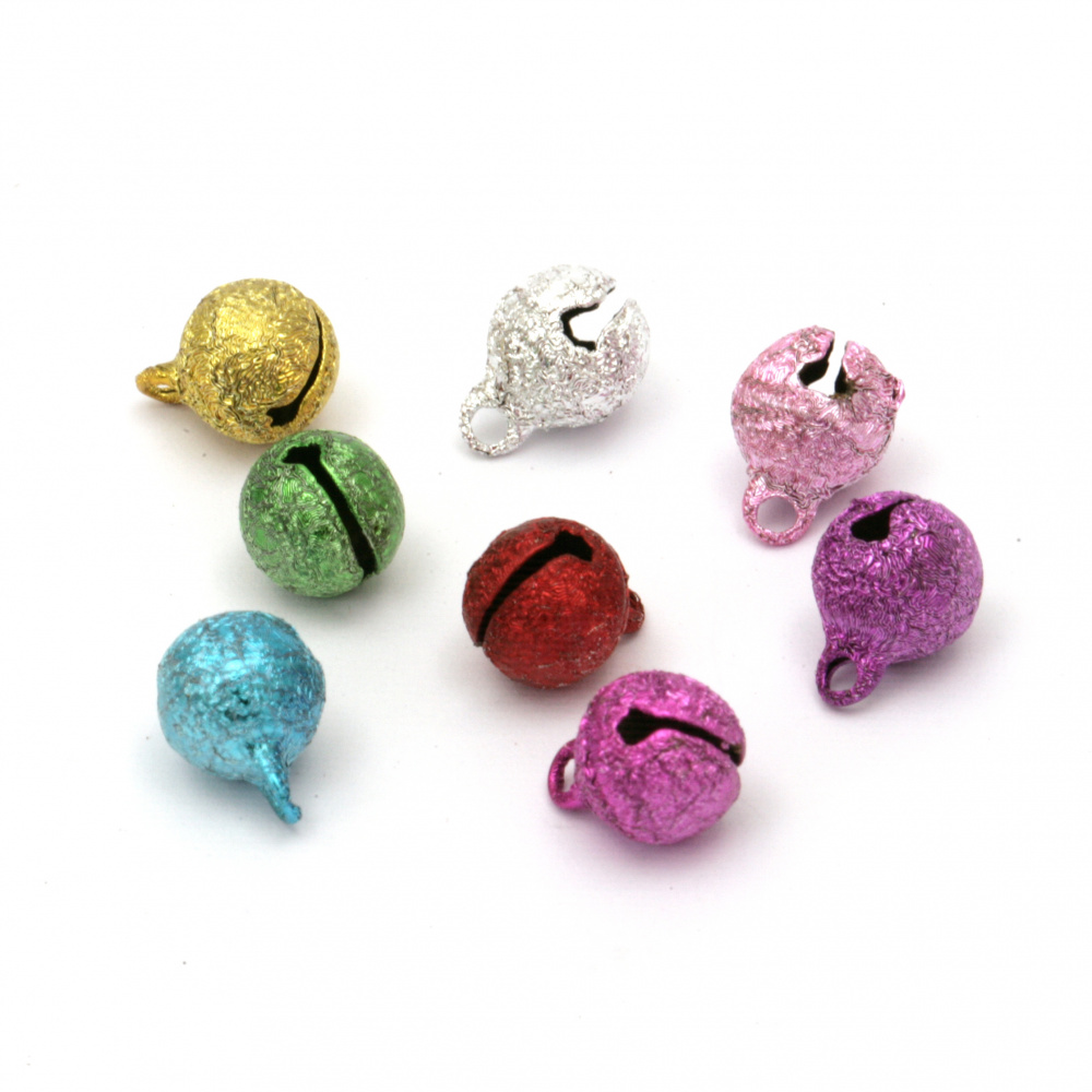 Metal Mini Bell with Rough Shiny Coating for DIY Christmas Decoration, 8x10 mm, Hole: 1.5 mm, MIX -20 pieces
