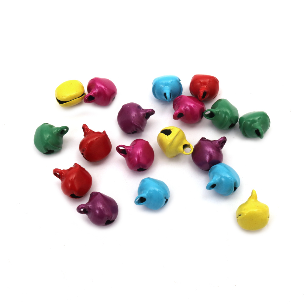 Metal Bell 10x12 mm, hole 2 mm, color mix - 50 pieces