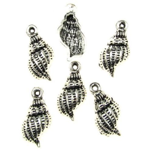 Pendant metal seashell for jewelry making 19x10x4 mm hole 1 mm color old silver - 10 pieces