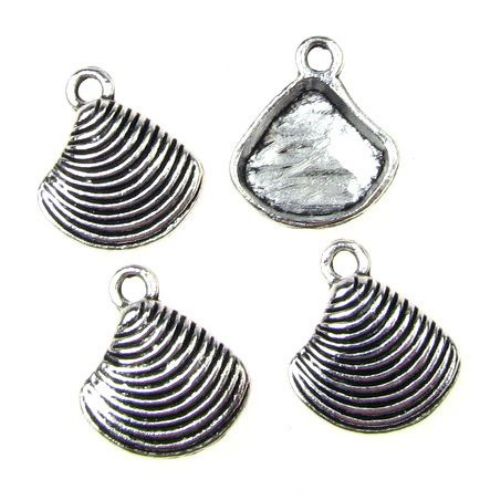 Jewelry findings, metal shell charm for jewelry necklace craft making 15x13x2 mm hole 1.5 mm color old silver - 10 pieces