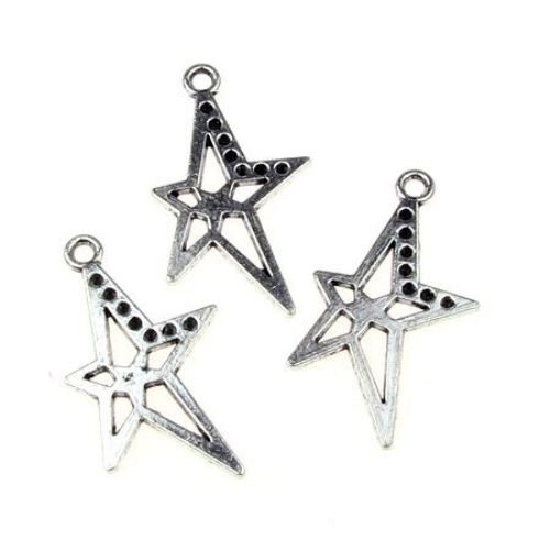 Sheeny metal openwork star, pendant with recesses for crystals 37x20x1.5 mm hole 2.5 mm color silver - 5 pieces