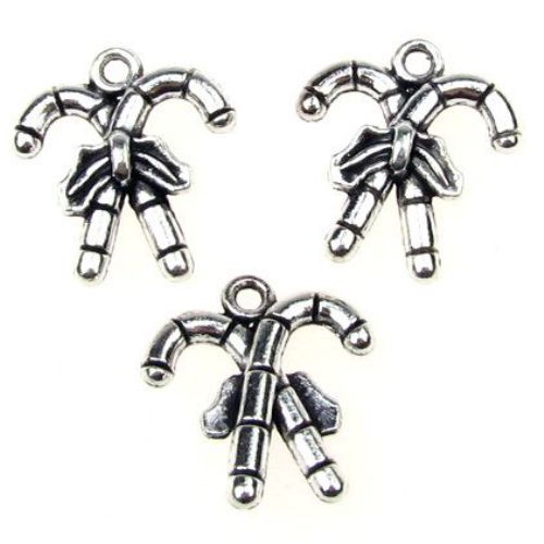Christmas canes,  metal pendant for holiday decorations making 18.5x17x5 mm hole 1.5 mm color silver - 5 pieces