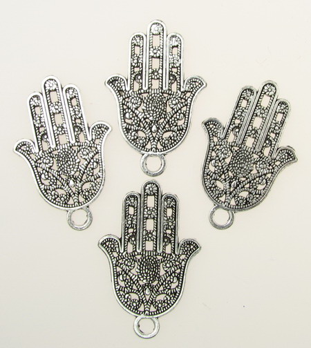 Jewelry metal components, openwork pendant  hand of Fatima 41x27x1.5 mm hole 3.5 mm color silver - 4 pieces
