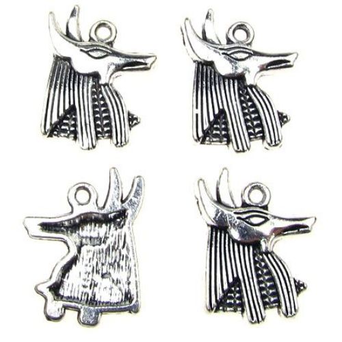 Shiny metal pendant in the shape of egyptian deity Anubis 20x15x2 mm hole 1.5 mm color silver - 10 pieces