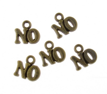 Metal jewelry findings,  pendant with lettering "NO" 9x10x1.5 mm hole 1.5 mm color antique bronze - 10 pieces