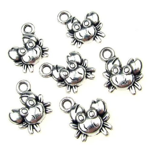 Jewelry metal components crab shape pendant 15x11x4 mm hole 2 mm color silver - 10 pieces