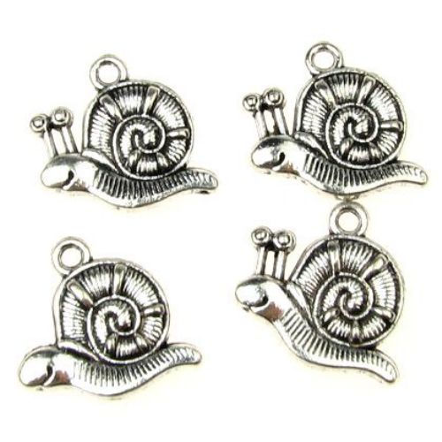 Metal Pendant / Snail, 15x16x2.5 mm, Jewelry Making Charms, Hole: 1.5 mm, Old Silver, 10 pieces