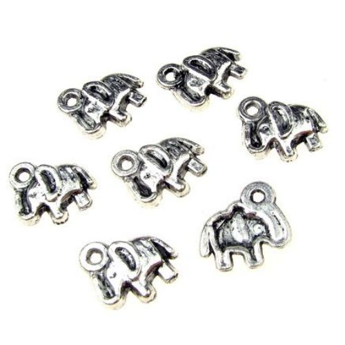 Metal charm bead elephant 13x11x2 mm hole 1 mm color old silver - 20 pieces