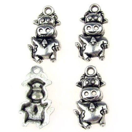 Metal pendant cute small cow 18x10x2.5 mm hole 1.5 mm color old silver - 10 pieces