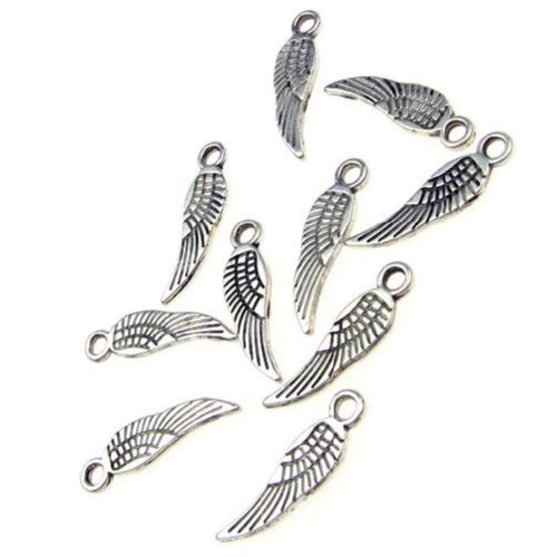 Jewelry metal component - charm bead wing 5x17x1.5 mm hole 1 mm color old silver - 20 pieces