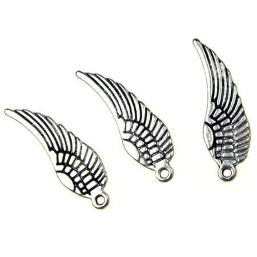 Metal angel wings shaped pendant 24x9.5x1.5 mm hole 1.5 mm color old silver - 10 pieces