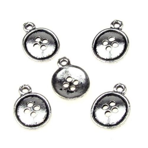 Roundel bead, metal button shaped pendant 17x12x2 mm hole 2 mm color old silver - 10 pieces