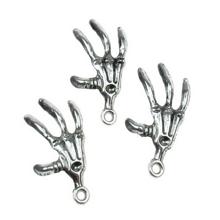 Jewelry components  metal hand skeleton pendant 32x19x3 mm hole 2 mm color old silver - 5 pieces